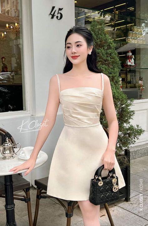 Korean Prom Dresses Short, Korean Graduation Dress, Luxury Chic Mini-length Satin Dress, Korean Dress Elegant Short, Classy Graduation Dress, Korean Mini Dress Party, White Drees Korean, Waterfall Dress, Filipiniana Dress