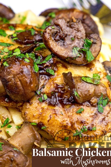 One skillet Balsamic Chicken with Mushrooms Balsamic Chicken And Mushrooms, Balsamic Chicken With Mushrooms, Foil Wrapped Chicken, Balsamic Chicken Thighs, Chicken Thighs Mushrooms, Honey Balsamic Chicken, Balsamic Mushrooms, Balsamic Vinegar Recipes, Balsamic Vinegar Chicken