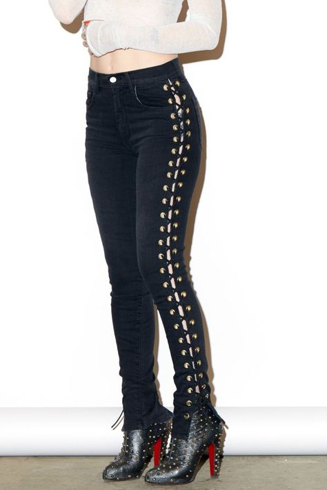 Lace Up Pants, Pencil Pant, Gold Jeans, Diy Jeans, Studded Jeans, Type Of Pants, Looks Style, Low Waist, Favorite Jeans