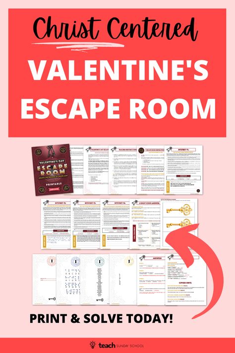 valentine's day escape room activity for kids Lds Valentines Day Activity, Valentine Escape Room For Kids, Valentines Church Activities, Valentine Youth Group Games, Church Valentines Party Games For Adults, Valentines Youth Group Ideas, Valentines Escape Room, Valentines Day Church Ideas, Relief Society Activities Valentines