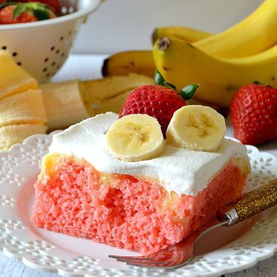 Banana Custard Cake, Custard Cake Filling, Banana Poke Cake, Strawberry Banana Pudding, Strawberry Banana Cakes, Coconut Poke Cakes, Banana Custard, Instant Banana Pudding, Banana Pudding Poke Cake