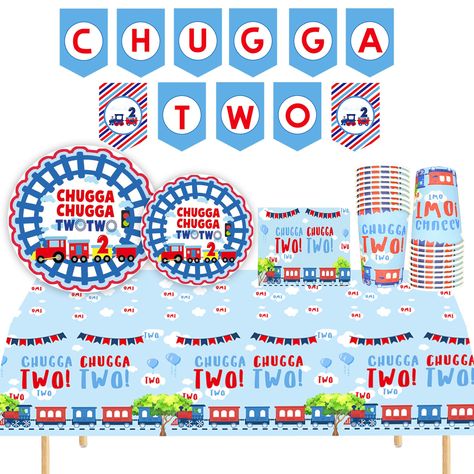 PRICES MAY VARY. Chugga Chugga Two Two birthday Party Supplies train Birthday Decoration include Chuagaa Chugga Two Two Transportation banner Tablecloth paper plates napkins Cups for 2nd Birthday Train Party Supplies package included:1 set chugga two banner,20*9in paper plates,20*7in paper plates,40pcs paper napkins,20ps paper cups and 1pcs tablecloth. tablecloth are made of high quality plastic,no smell eco-friendly,others are made with paper cardstock paper. package include some strings to han Chugga Chugga Two Two Birthday, Train Birthday Decorations, Two Birthday Party, Train Party Favors, Chugga Chugga Two Two, Two Birthday, Two Two, Party Goodies, Small Games