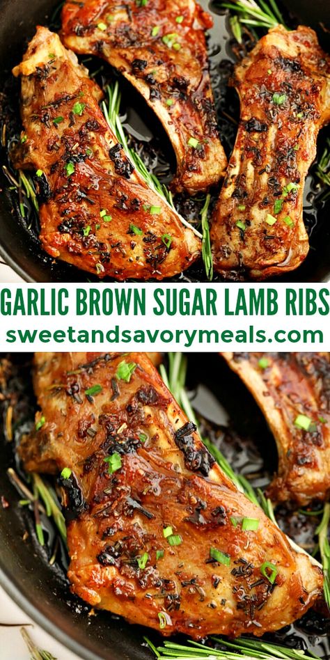 Garlic Brown Sugar Lamb Ribs are perfectly tender, flavorful, and ready in less than 30 minutes. #lamb #Easter #lambribs #easyrecipe #sweetandsavorymeals Lamb Asian Recipes, Lamb Flank Recipes, Lamb Ribs Recipe Slow Cooker, Lamb Ribs Recipe Ovens, Lamb Spare Ribs Recipe, Lamp Recipes, Lamb Riblets Recipe, Lamb Ribs Recipe, Lamb Recipes Oven