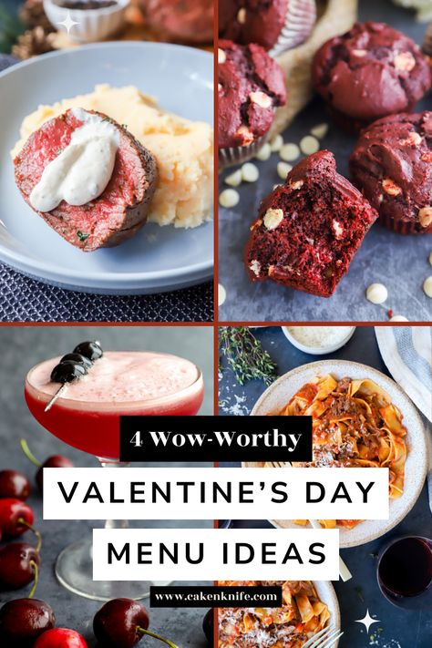 My Favorite Valentine's Day Menu Ideas are a collection of five menus that will please every palate. Whether you are making a meal for that special someone or hoping for some bites to celebrate Galentine's Day, these Valentine's menus are for you! After all, the best part about Valentine's Day is the food, right?? Valentine Menu Ideas, Valentine's Menu Ideas, Cardamom Sugar Cookies, Valentine's Day Menu Ideas, Red Velvet Truffles, Fancy Dinner Date, Pistachio Baklava, Bacon Deviled Eggs, Valentine Dinner