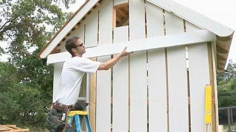 Board And Batten Shed Ideas, How To Install Board And Batten Siding, Diy Board And Batten Siding Exterior, Board And Batten Shed, Diy Siding, Insulating A Shed, Rustic Shed, House Renos, Board And Batten Exterior