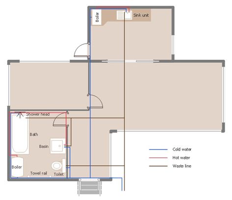 How to Create a Residential Plumbing Plan | Plumbing and Piping Plans | House plumbing drawing | Residential Plumbing Plan Drawings Residential Plumbing Plan, Plumbing Plan Layout, Plumbing Drawing Plan House, House Plumbing Diagram, Plumbing Drawing Plan, Plumbing Layout Plan, How To Draw Water, House Plumbing, Plumbing Layout