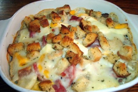 Ham Casserole Crouton Casserole, Ham Egg Bake, Ham And Egg Casserole, Ham Casserole Recipes, Cheese Croutons, Ham Casserole, Egg Bake, Ham And Eggs, Egg Casserole Recipes