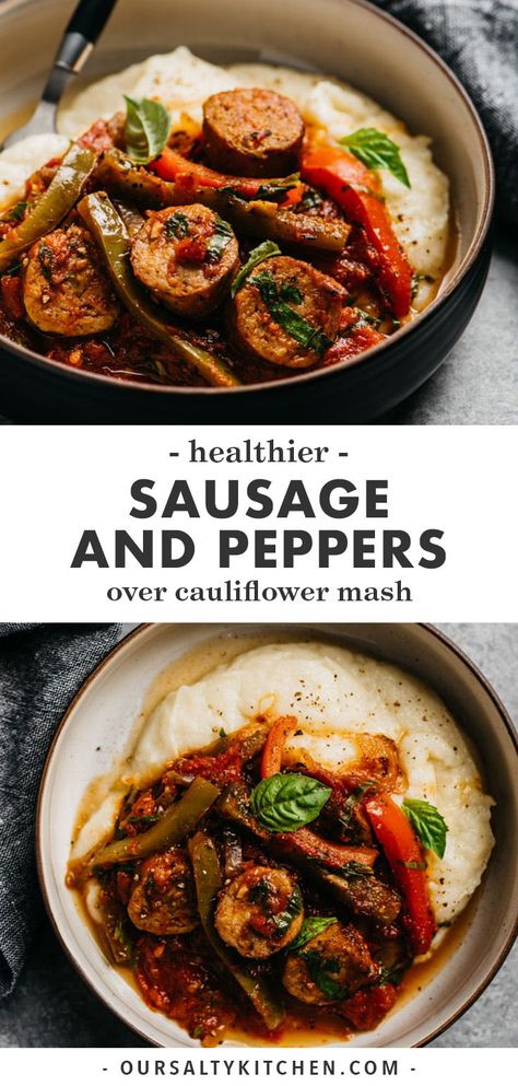 Cauliflower Sausage, Sausage And Peppers Recipe, Italian Sausage And Peppers, Turkey Sausage Recipes, Tartiflette Recipe, Cena Keto, Sausage Dinner, Stuffed Peppers Healthy, Cauliflower Puree