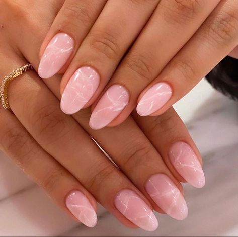 #nailinspo #nailinspiration #pinknails #nailart #marblenails #gelnails #acrylicnails #geloverlays #manicure Cute Almond Nails, Rose Quartz Nails, Almond Nails Pink, Almond Nails Designs, Almond Acrylic Nails, Neutral Nails, Dream Nails, Pretty Acrylic Nails, Minimalist Nails