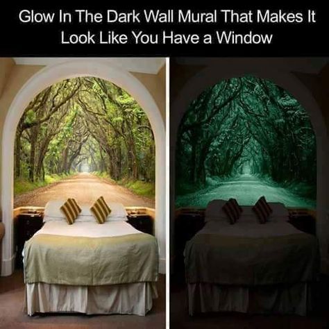 Glow in the dark mural that makes it look like you have a window. Wall Murals Stickers, Wallpaper Murals Bedroom, Coolest Bedrooms Ever, Wallpaper Stickers Bedroom, Wall Sticker Ideas, Murals Bedroom, 3d Wallpaper Design, Cool Bedroom Accessories, Wall Tapestry Bedroom