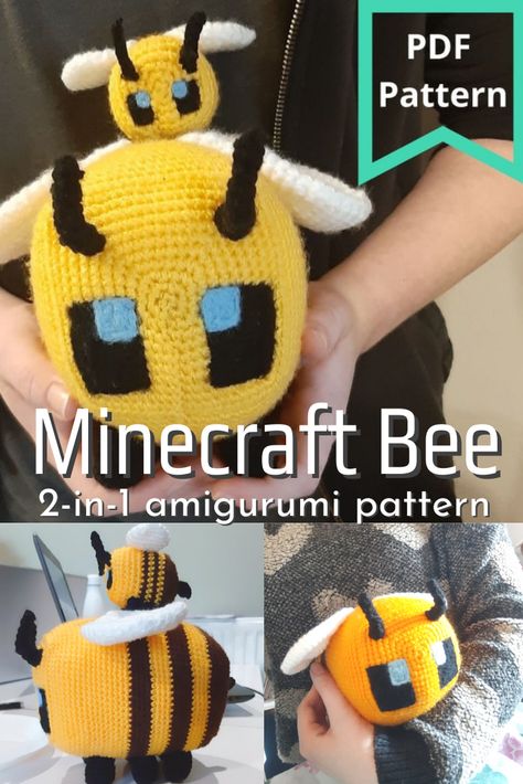 Minecraft Crochet Amigurumi, Minecraft Free Crochet Patterns, Minecraft Bee Crochet Pattern, Crochet Minecraft Bee Free Pattern, Minecraft Knitting Pattern, Crochet Minecraft Pattern, Gamer Crochet Pattern, Crochet Patterns Minecraft, Gamer Crochet Patterns Free