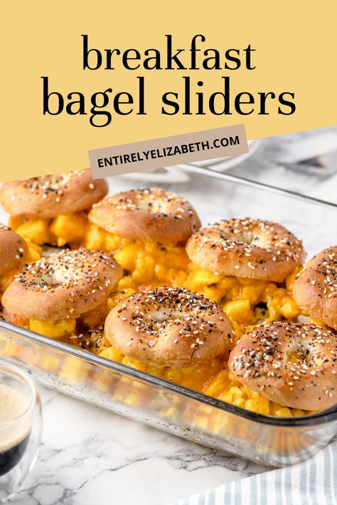 These Breakfast Bagel Sliders are layers of toasty bagel, sausage, scrambled eggs, melty cheese, and Everything Bagel seasoning. They are ready in under an hour and sure to be crowd-pleasing. Mini Bagel Breakfast Sliders, Bagel Sliders, Entirely Elizabeth, Homemade Onion Dip, Pork Sliders Recipes, Bagel Breakfast Sandwich, Onion Dip Recipe, Breakfast Slider, Mini Bagels