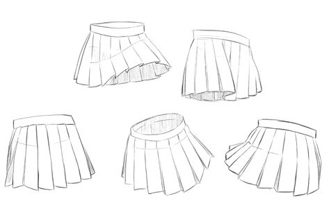 Cartoon Skirt Drawing, Skirt Anime Reference, Pleated Skirt Tutorial Drawing, Draw Pleated Skirt, Pleaded Skirts Drawing, Drawing Pleated Skirt, How To Draw Skirts Anime, Anime Skirts Drawing, Pleated Skirt Art Reference