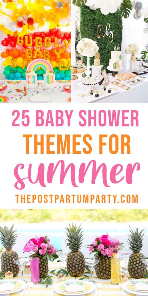 Throwing a summer baby shower? Get ideas with these bright and whimsical baby shower themes that scream fun in the sun this summer! Summer Sprinkle Shower Ideas, Baby Shower Themes For Boys Summer, Outside Baby Shower Ideas Summer, Baby Shower Summer Ideas, Uncommon Baby Shower Themes, Bright Baby Shower Ideas, June Baby Shower Ideas Girl, Summertime Baby Shower Themes, Baby Shower Outdoor Ideas