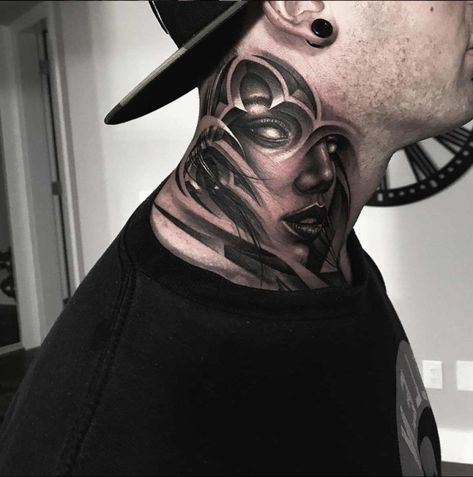 Cool Neck Tattoos, Neck Tattoos For Men, Shen Long Tattoo, Cover Up Tattoos For Men, Best Neck Tattoos, Tattoos For Men And Women, Zeus Tattoo, Throat Tattoo, C Tattoo