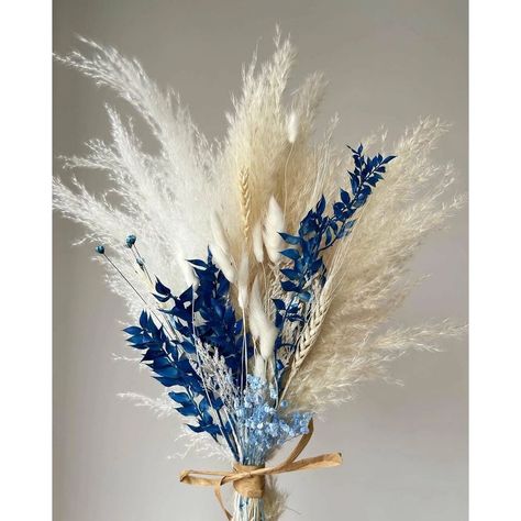 Dark Blue Wedding, Baby Blue Weddings, Mini Stars, White Wedding Decorations, Pampas Grass Bouquet, Graduation Party Planning, Pampas Grass Decor, Bunny Tails, Winter Blue