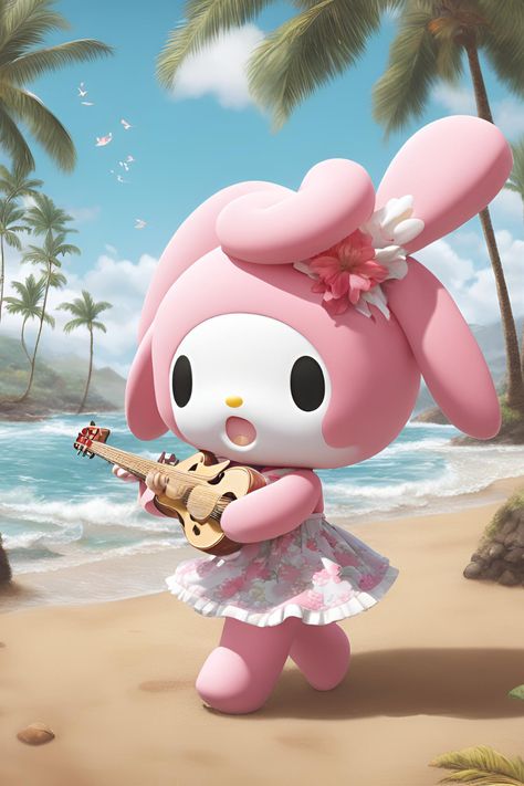 My melody playing and singing in Hawaii 💙💖💙💖☀️☀️ May Melody, Hello Melody, Summer Pfp, Sanrio Wallpaper, Vacation Vibes, My Melody, Hawaii, Singing, Hello Kitty