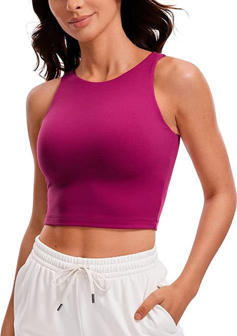 CRZ YOGA Womens Butterluxe Workout Cropped Tank Tops High Neck Racerback Tanks Sleeveless Athletic Crop Top Magenta Purple Small at Amazon Women’s Clothing store Magenta Top, Athletic Crop Top, Crz Yoga, Magenta Purple, High Neck Tank Top, Active Outfits, Crop Top Sweatshirt, Workout Crop Top, Running Shirts