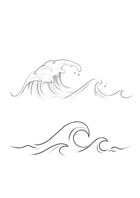 Ocean Waves Drawing Simple, Simple Ocean Wallpaper, Wave Drawing Simple, Wave Tattoo Minimalist, Waves Tattoo Design, Wave Tattoo Simple, Zee Tattoo, Waves Line Art, Ocean Wave Tattoo