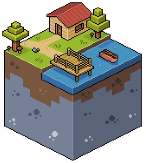 Minecraft 2d Pixel Art, 3d House Drawing, Isometric Landscape, Landscape With House, Isometric Pixel, Art Cube, Pixel Art Tutorial, Arte 8 Bits, Isometric Art