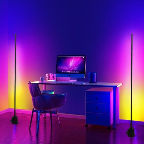 Led Lights In Office, Rgb Lighting Ideas, Gradient Decor, Mood Lighting Bedroom, Recording Room, Studio Lighting Setups, Stage Lighting Design, Corner Floor Lamp, Tv Set Design