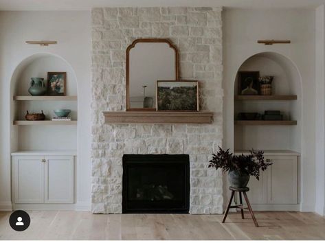 Stone Fireplace With Traditional Mantle, Fireplace No Hearth, Traditional Mantle, Beach House Fireplace, Faux Stone Electric Fireplace, White Stone Fireplaces, Grandma House, Wood Mantle Fireplace, Future Farmhouse