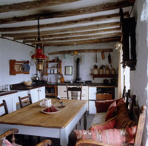 Rustic Dining Room Table, Farmhouse Kitchen Tables, Farmhouse Remodel, Cob House, Cottage Kitchens, Kitchen And Dining Room, Rustic Dining Room, Cottage Interiors, Cottage Kitchen