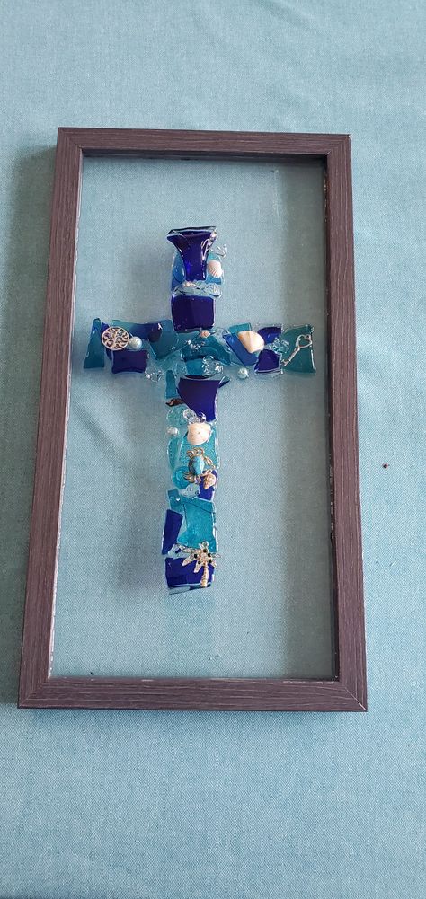 Fused Glass Cross, Sea Glass Cross, Aiken Sc, Resin Cross, Epoxy Crafts, Glass Cross, Cross Art, Glass Fusion, Beautiful Cross