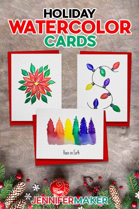 Easy Winter Watercolors With Cricut Watercolor Markers Cricut Watercolor Cards, Watercolor Markers Ideas, Cricut Watercolor, Complicated Art, Winter Watercolors, Christmas Day Countdown, Cricut Christmas Cards, Holiday Place Cards, Water Color Markers