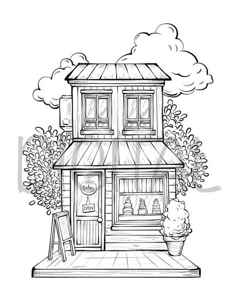 Storefronts Buildings Coloring Pages, Architecture, Procreate, Letter Size - Etsy Coloring pages #coloringpages Coloring page #coloringpage Adult Coloring pages #adultcoloringpages Coloring pages adult #coloringpagesadult Coloring books #coloringbooks 2.520 مركز ثقافي, Lukisan Cat Air, Art Et Illustration, Coloring Book Art, Urban Sketching, Cute Coloring Pages, Book Art Drawings, Line Art Drawings, Colouring Pages