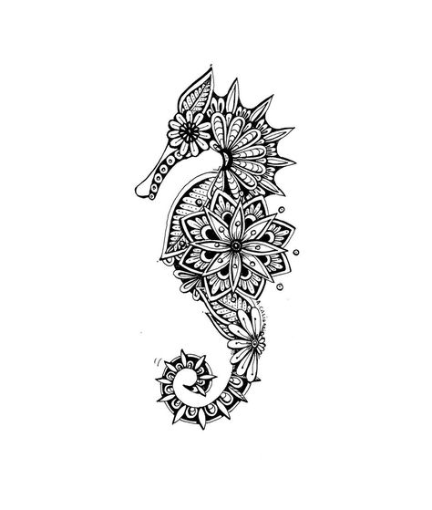 Mandala Seahorse Tattoo, Hippocampus Tattoo, Florida Tattoo, Illustration Mandala, Mandela Tattoo, Florida Tattoos, Seahorse Tattoo, Love Coloring Pages, Octopus Art