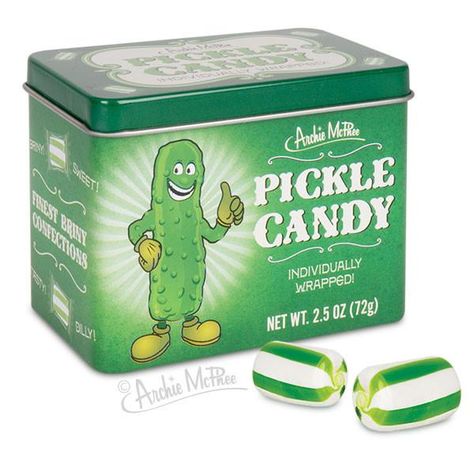 Pickle Candy, Weird Candy, Hard Candy Lollipops, Individually Wrapped Candy, Crystal Dishes, Weird Gifts, Sugar Candy, Sweet Pickles, Gag Gifts Funny