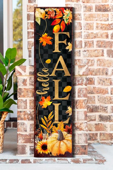 Fall Porch Leaners, Holiday Wood Sign, Porch Pumpkins, Fall Wood Signs, Fall Decor Diy Crafts, Wood Painting Art, Wooden Welcome Signs, Porch Welcome Sign, Diy Porch