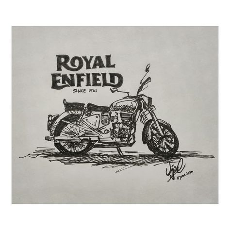 Bullet Bike Art, Royal Enfield Classic 350 Wallpapers, Royal Enfield Drawing Sketches, Royal Enfield Sketch, Royal Enfield Drawing, Meteor 350, Bullet Bike, Bullet Bike Royal Enfield, Whimsical Art Journal