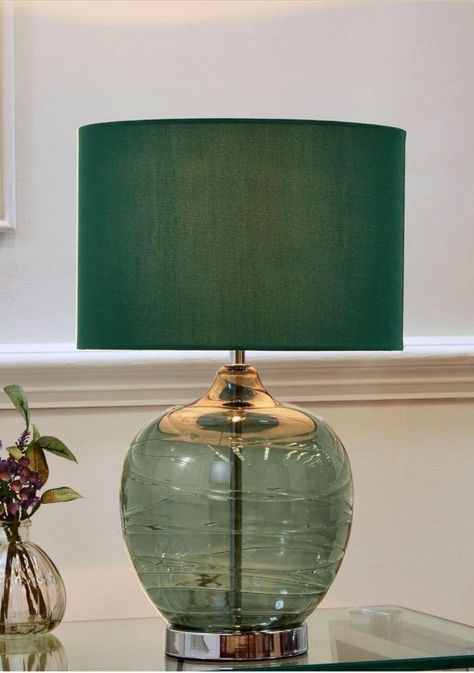 Green Glass Table, Green Lamps, Blue Glass Lamp, Small Table Lamps, Green And Copper, Green Table Lamp, Touch Table Lamps, Pottery Lamp, Touch Table