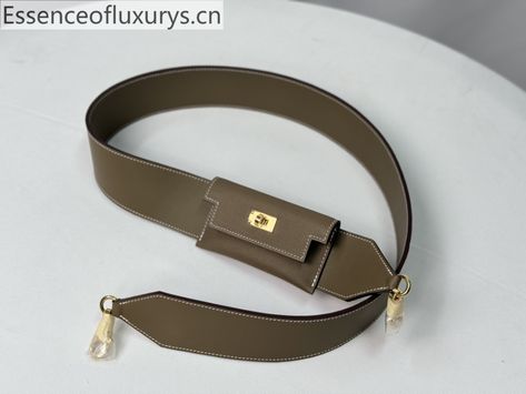 Hermes Kelly Pocket Swift Leather Shoulder Bag Strap Grey Hermes Belt, Bag Straps, Leather Shoulder Bag, Belts, Swift, Shoulder Bag, Grey, Leather