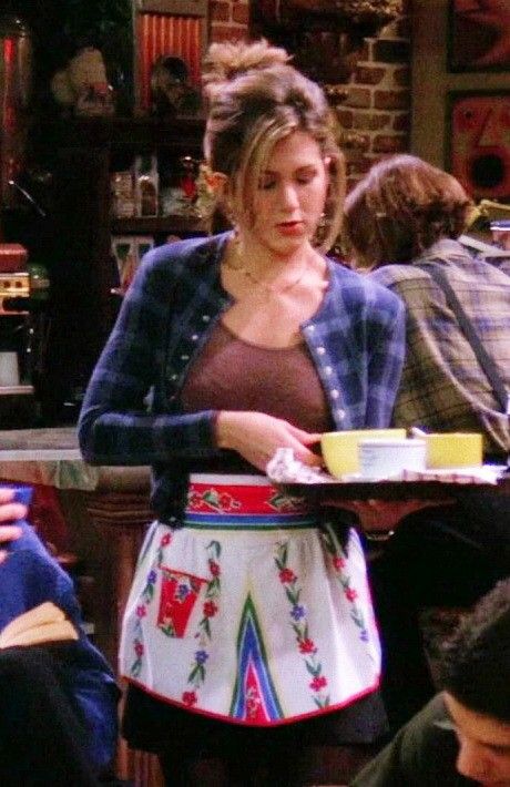 Coffee Shop Waitress Aesthetic, Rachel Green Outfits Coffee Shop, Rachel Green Coffee Shop Outfit, Rachel Green Outfits Waitress, Rachel Green Waitress Outfits, 80s Waitress, Rachel Green Waitress, Waitress Outfit Aesthetic, Waiter Aesthetic