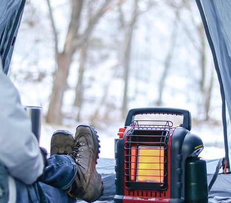 Use a portable tent heater to keep warm while winter camping. Tips, tricks and advice to stay warm in the cold campground weather. Portable Propane Heater, Winter Camping Gear, Camping Heater, Best Tent, Tent Heater, Best Space Heater, Garage Heater, Portable Space Heater, Portable Garage