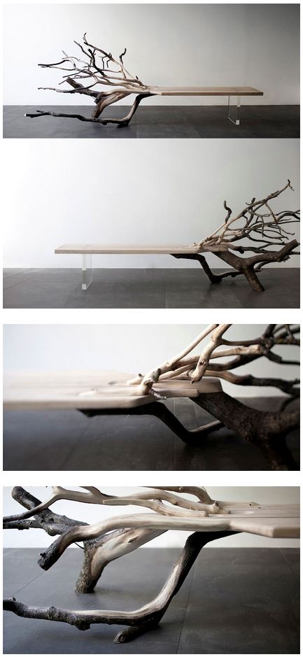 Tree Bench Hybrid Furniture, Wooden Joints, Poltrona Design, Koti Diy, Driftwood Furniture, Tree Bench, Wood Table Design, Fallen Tree, Tree Furniture