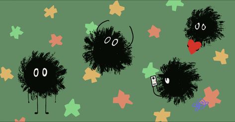 Soot Sprite, Computer Wallpapers, Soot Sprites, Cute Desktop Wallpaper, Iphone Layout, Ghibli Movies, Computer Wallpaper, Green Wallpaper, Studio Ghibli