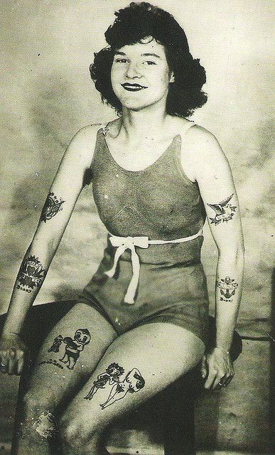 TATTOO by ca1951rr, via Flickr Swimsuit Tattoo, Tattoo Museum, Tattooed People, Tattooed Lady, Woman With Tattoos, Amsterdam Tattoo, Tattooed Woman, Tattoo Old School, Retro Tattoos