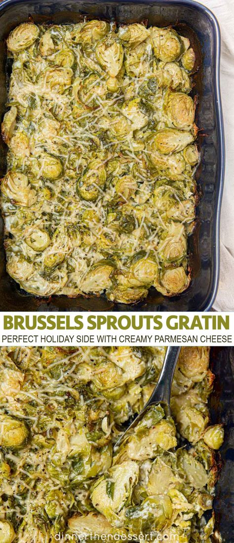 Brussels Sprouts?Gratin is a delicious and easy side dish made that is perfect for the holidays made with a creamy Parmesan cheese mixture. #brusselssprouts #sprouts #veggies #vegetables #brusselssproutsgratin #side #sidedish #holidaysidedish #dinnerthendessert Brussels Sprouts Gratin, Easy Cranberry Sauce, Dinner Then Dessert, Side Dishes For Chicken, Creamy Parmesan, Delicious Thanksgiving, Easy Side Dish, Holiday Side Dishes, Best Side Dishes