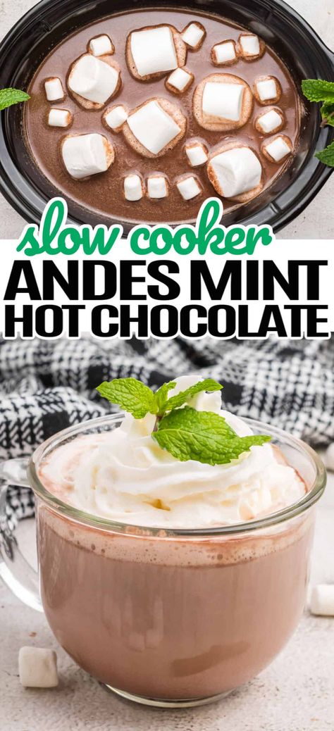 Swiss Miss Hot Chocolate Recipe, Andes Mint Recipes, Mint Hot Chocolate Recipe, Crock Pot Hot Chocolate Recipe, Mint Hot Chocolate, Mint Chocolate Recipes, Andes Mint Chocolate, Hot Chocolate Recipe Homemade, Chocolate Bar Recipe