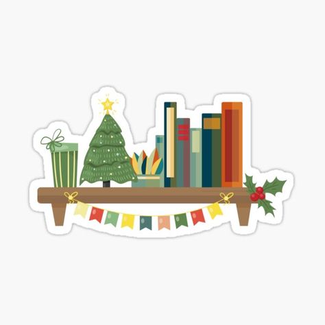 "Bookshelf with christmas books. (bookmas)" Sticker for Sale by BookishSpace1 Christmas Kindle Stickers, Christmas Aesthetic Stickers, Christmas Stickers Aesthetic, Kindle Decor, Christmas Draw, Xmas Stickers, Stickers Books, Laptop Aesthetic, Kindle Stickers