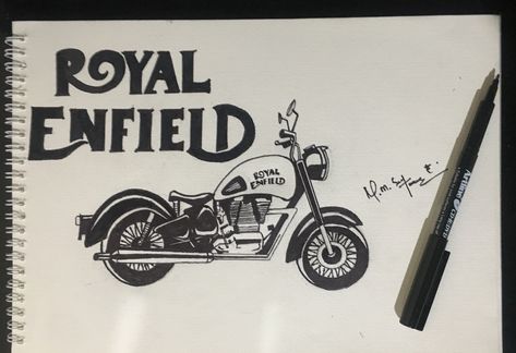 Royal Enfield Drawing, Royal Enfield Classic 350cc, Bullet Journal Lists, Bullet Bike Royal Enfield, Pencil Drawings Of Flowers, Enfield Classic, Bike Drawing, Boho Art Drawings, Journal Lists