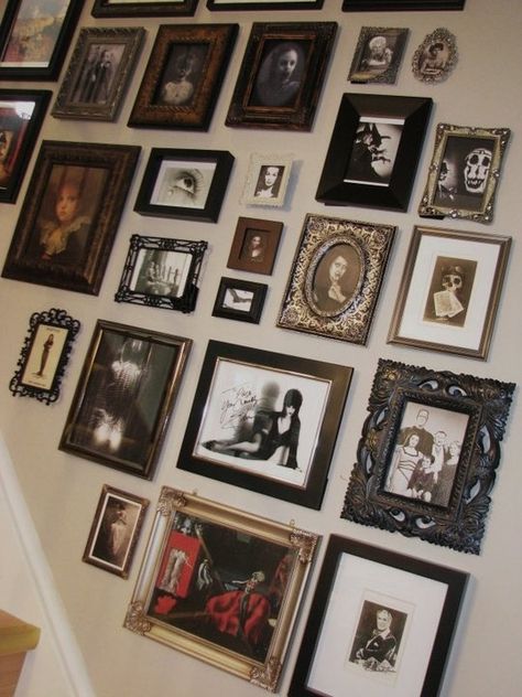 Picture frame cluster. All different styles Gallery Wall Frame Set, Neutral Color Palette, Vintage Photo Frames, Horror Decor, The Staircase, Gallery Wall Frames, Wall Frame, Home Pictures, Frame Set