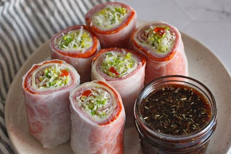 Italian Sandwich Summer Rolls Italian Sandwich Summer Rolls, Celiac Meals, Retreat Food, Sandwich Rolls, Summer Roll, Sliced Salami, Rice Wraps, Italian Sub, Picnic Dinner