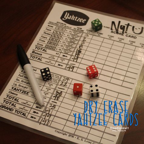 Doodlecraft: Dry Erase Yahtzee Game Score Cards! Laminator Projects, Site Coordinator, Yahtzee Score Card, Road Games, Game Crafts, Yahtzee Game, Trip Games, Charger Portable, Recreation Therapy