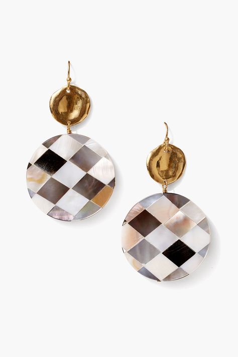 Harlequin Earrings Black MOP – Chan Luu Mosaic Earrings, Pearl Tile, Shiny Objects, Handmade Mosaic, Mother Of Pearl Earrings, Mosaic Pattern, Handmade Box, Hammered Gold, Pearl Hoop Earrings