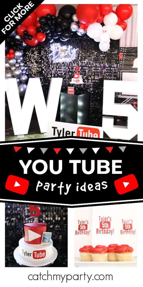 You Tube Themed Birthday Party, You Tube Cake Ideas, Youtube Themed Birthday Party, Boys 10th Birthday Party Ideas, Youtube Birthday Party Ideas, Youtube Birthday Party, Boys 8th Birthday, Youtube Birthday, Youtube Party